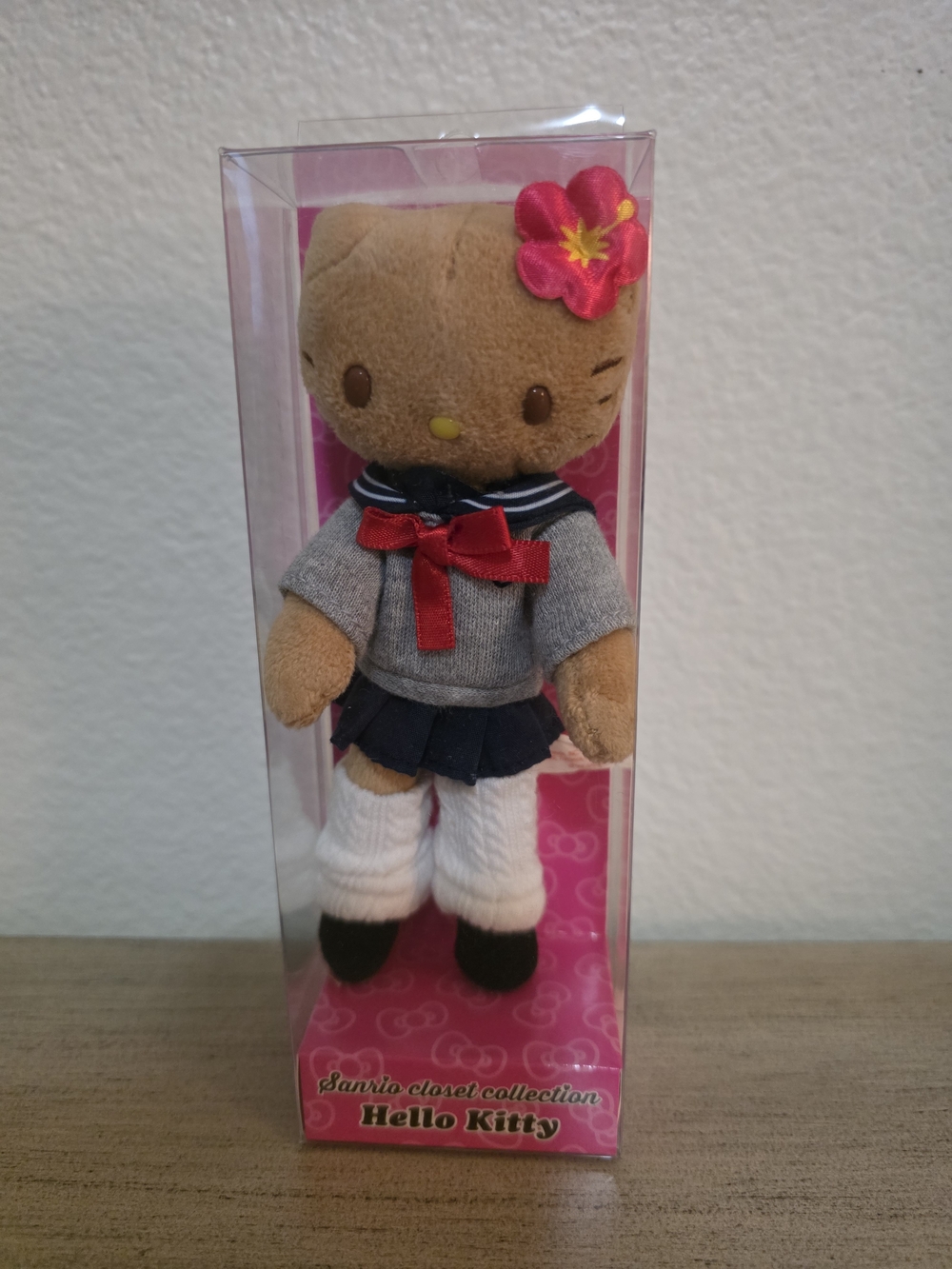 Hello Kitty Brown Plush with Navy Sailor Outfit and Red Bow Bag Clip